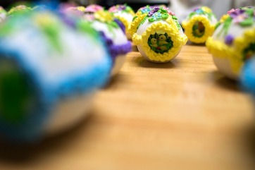 Panoramic sugar eggs sit on the counter top on March 27, 2018. (Photo by Rebecca Benson)